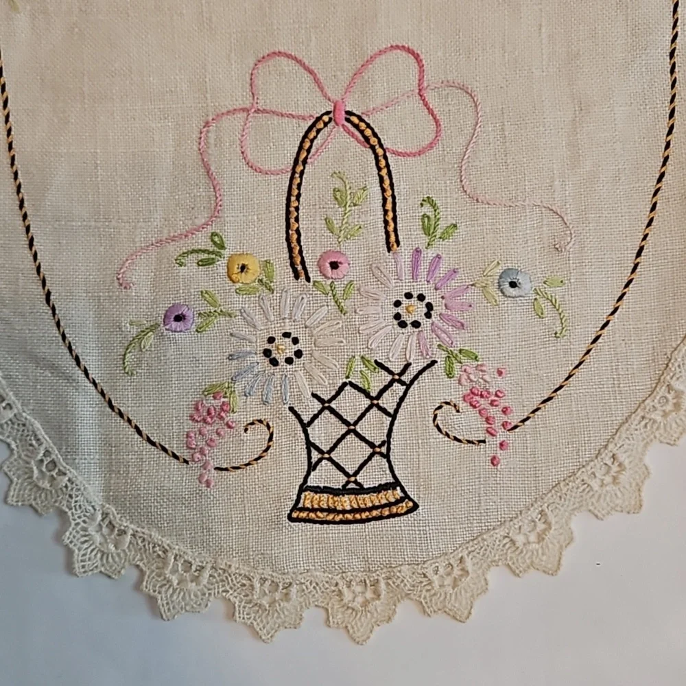 Vintage Hand Stitched Needlepoint Doily Oval Floral